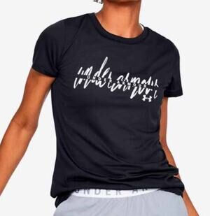 Under Armour Black Tech Script Graphic Short Sleeve T-shirt Athletic Size Medium